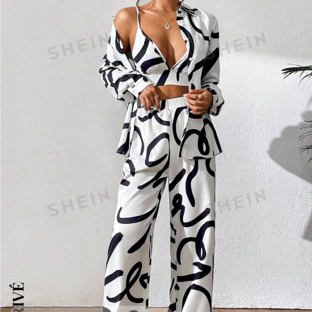 Privé Allover Print Shirt & Wide Leg
Pants & Cami Top